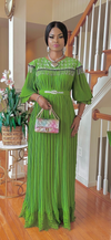 PLEATED/BELTED MAXI DRESS(GREEN)