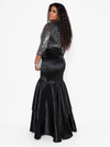 COUTURE BEADED/BELTED RUFFLE HIGH-LOW DRESS(BLACK)