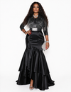 COUTURE BEADED/BELTED RUFFLE HIGH-LOW DRESS(BLACK)