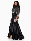 COUTURE BEADED/BELTED RUFFLE HIGH-LOW DRESS(BLACK)