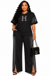 Elegance Crystal Luxe Pant Set(Black)