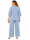 Misty Blue Elegance Pant Set(Dusty blue)