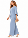 Misty Blue Elegance Pant Set(Dusty blue)