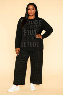  Luxury Rhinestone Knit 2-Piece Set(Black)