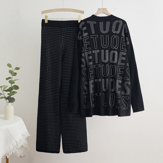 Luxury Rhinestone Knit 2-Piece Set(Black)
