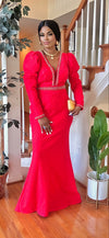 BELTED/BEADED  MAXI DRESS(RED)