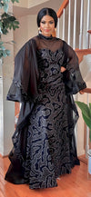 COUTURE DRAMATIC SLEEVE MAXI DRESS(BLACK)