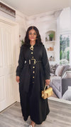 Elegant Button-Down Belted Maxi Dress (Black)