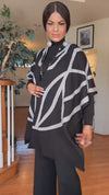 3 PCS CAPE SWEATER KNIT SET(BLACK)