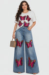 Butterfly Bliss Denim Palazzo Set(Blue)