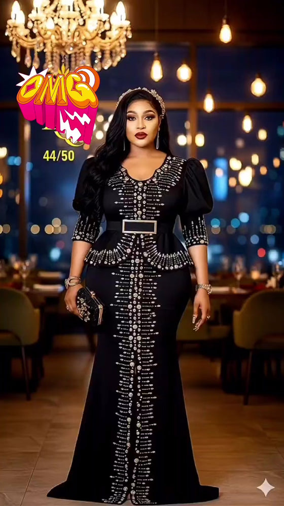 Black Empress Couture Beaded Mermaid Gown