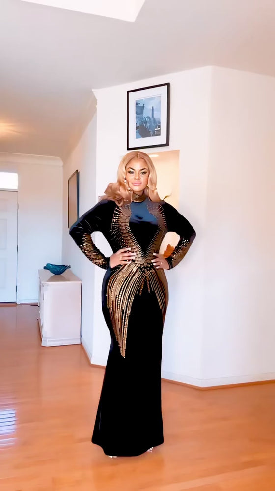 Majesty Rhinestone Velvet Gown(BLACK)