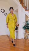 FRINGE MIYAKI BELTED SKIRT SET(LEMON-YELLOW)