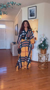 PLAID/BELTED FLOOR LENGTH MAXI DRESS