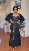 PUFFY/RHINESTONE SIDE SLIT MAXI DRESS(BLACK)