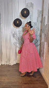 Vintage Stripe Sweetheart Midi Dress(RED)