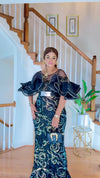 Black/Gold Royal Ruffle Couture Maxi Dress
