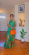 🌿 Green Beaded Halter Maxi Dress