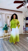 2 piece Ombré Miyaki / pleated skirt set.(white/Lemon)