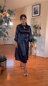 LONGSLEEVE SATIN MIDI DRESS(BLACK)