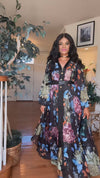 FLORAL BELTED MAXI DRESS(BLACK MULTI)