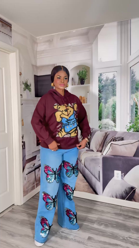 Sequin Butterfly Wide-Leg Jeans