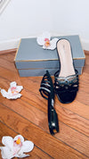 CHRISTBELLA OMBRÉ RHINESTONE SLIPPERS(SILVER-BLACK)