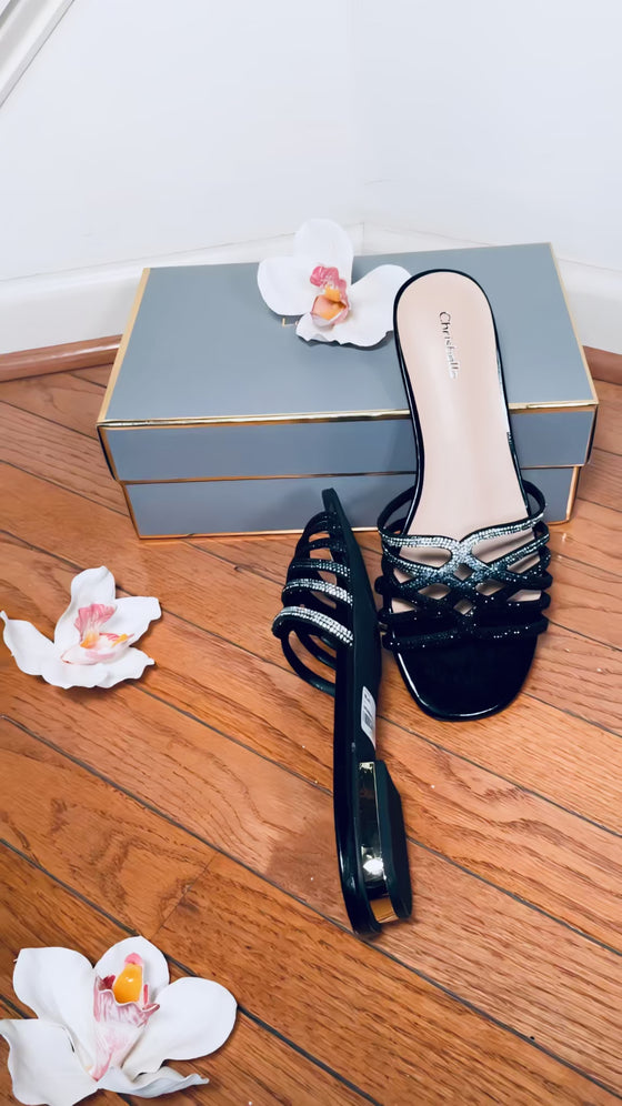 CHRISTBELLA OMBRÉ RHINESTONE SLIPPERS(SILVER-BLACK)
