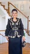 Black Royal Gold Embroidery Peplum Skirt Set