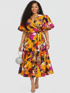 Timeless Charm Wrap Midi Dress(orange floral)