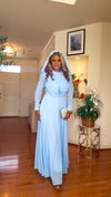 DRAPED BELTED LONGSLEEVE MAXI DRESS(POWDER BLUE)