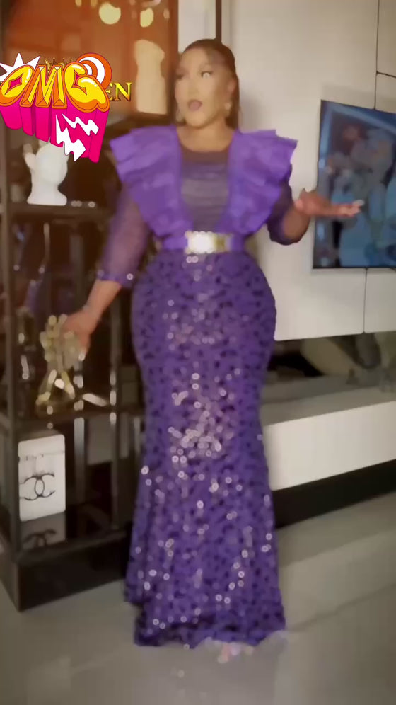 Royal Violet Rhinestone Maxi Dress – Purple | Made in Turkey