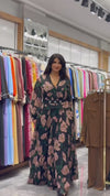 Floral Elegance Pleated Maxi Dress with Rhinestone Belt