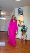 LONGSLEEVE PLEATED MAXI DRESS(PINK)