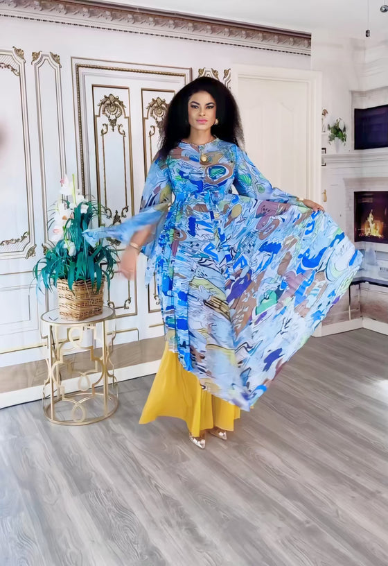 2 piece Ocean Mosaic MIYAKI PLEATED PANT Set