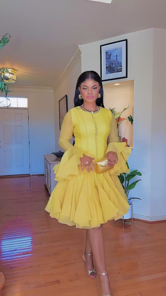 Golden Yellow Ruffle Luxe Dress