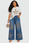 Golden Bloom Rhinestone Denim Pant Set