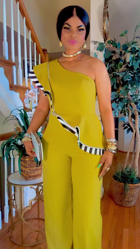 ONE SHOULDER SLEEVELESS JUMPSUIT ( LEMON)