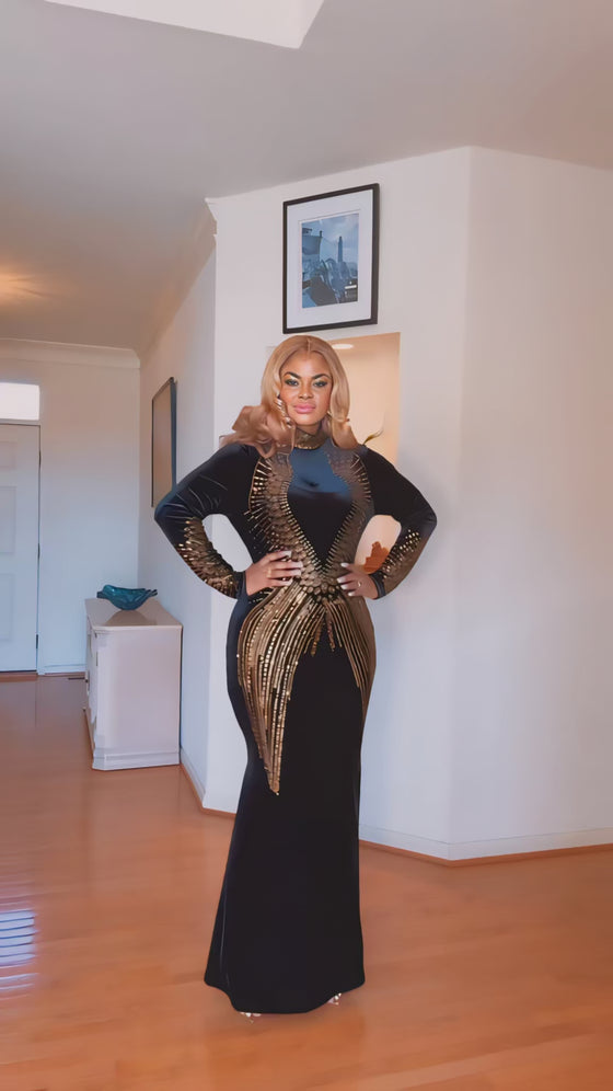 Majesty Rhinestone Velvet Gown(BLACK)