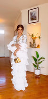 Gold /White Appliqué RhinestonesRuffle Maxi Dress ✨