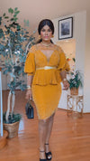 Beaded short sleeve midi dress(mustard)