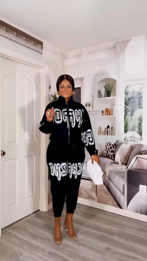 Glam Varsity Sequin Jogger Set(Black)