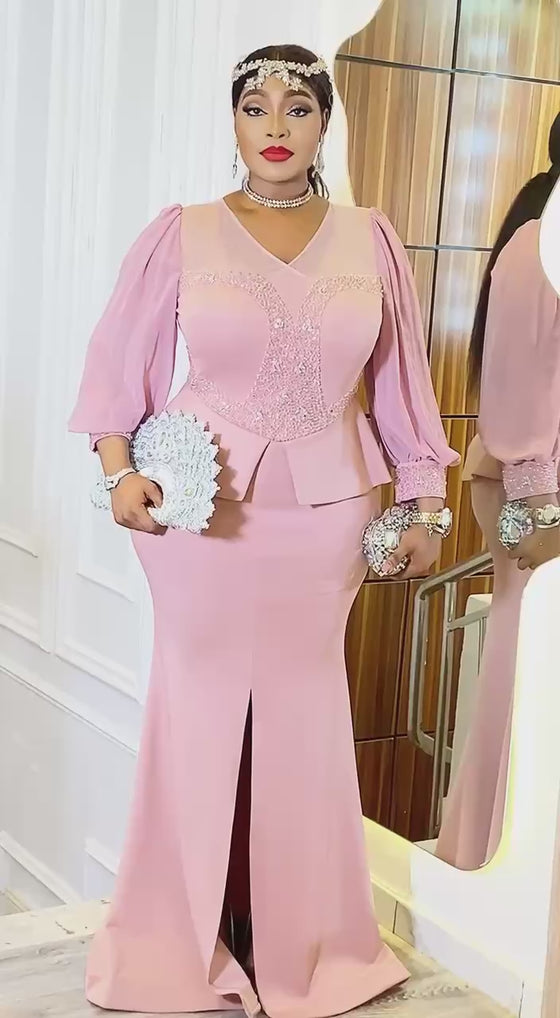 Blush Elegance Embellished Maxi Gown – Pink