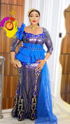Celestial Regal Peplum Illusion Maxi Dress(Blue)