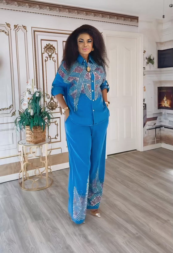 2 piece Crystal Pathway Denim pant Set(PREORDER)