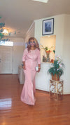 RHINESTONE BELTED HALF PEPLUM MAXI DRESS(PINK)