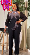 Imperial Jewel Embellished Palazzo Pant Set(Black)