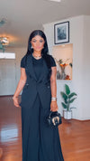 2 PIECE POWER PLEATS LUXE PALAZZO PANT SET(BLACK)