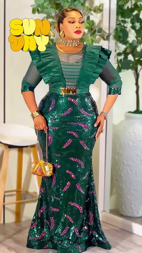 Emerald Luxe Rhinestone Maxi Dress – Green | Made in Turkey