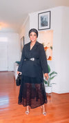 Belted Suit & Lace Skirt Set – Black Elegance